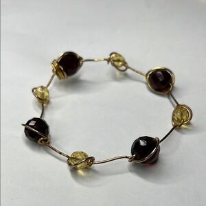 Handmade Goldtone Wire Citrine Brown Garnet Beads Bracelet